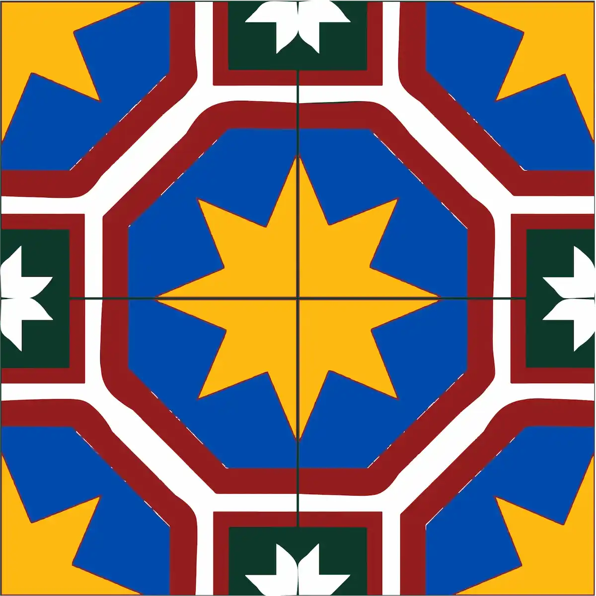 Handmade Athangudi tile with geometric pattern