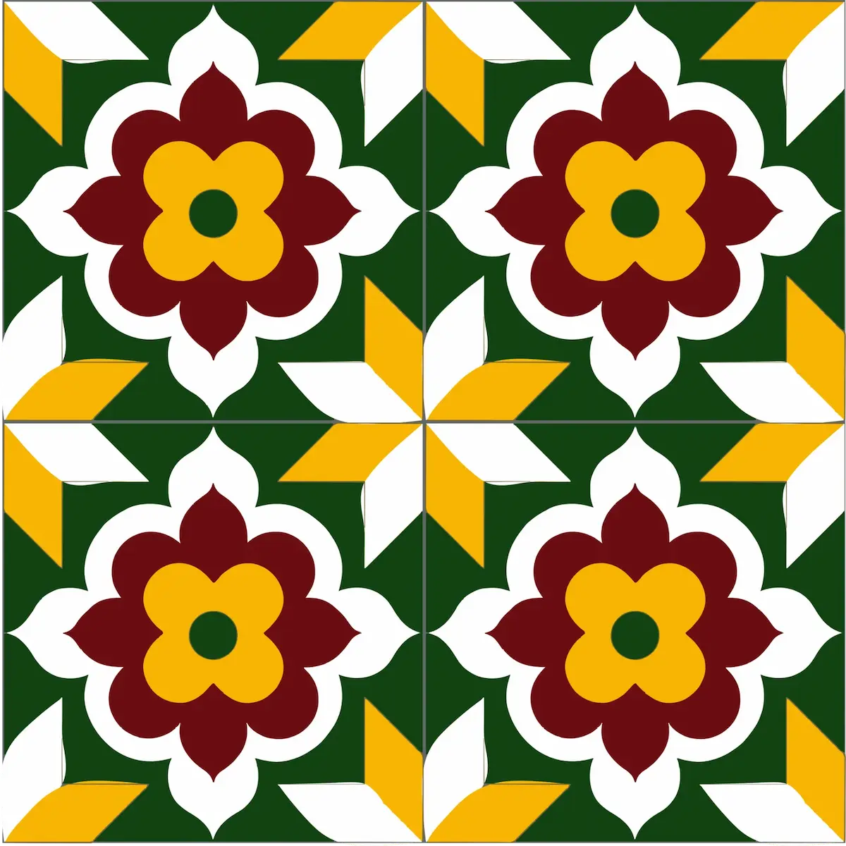 Decorative handmade Athangudi tile with floral motifs