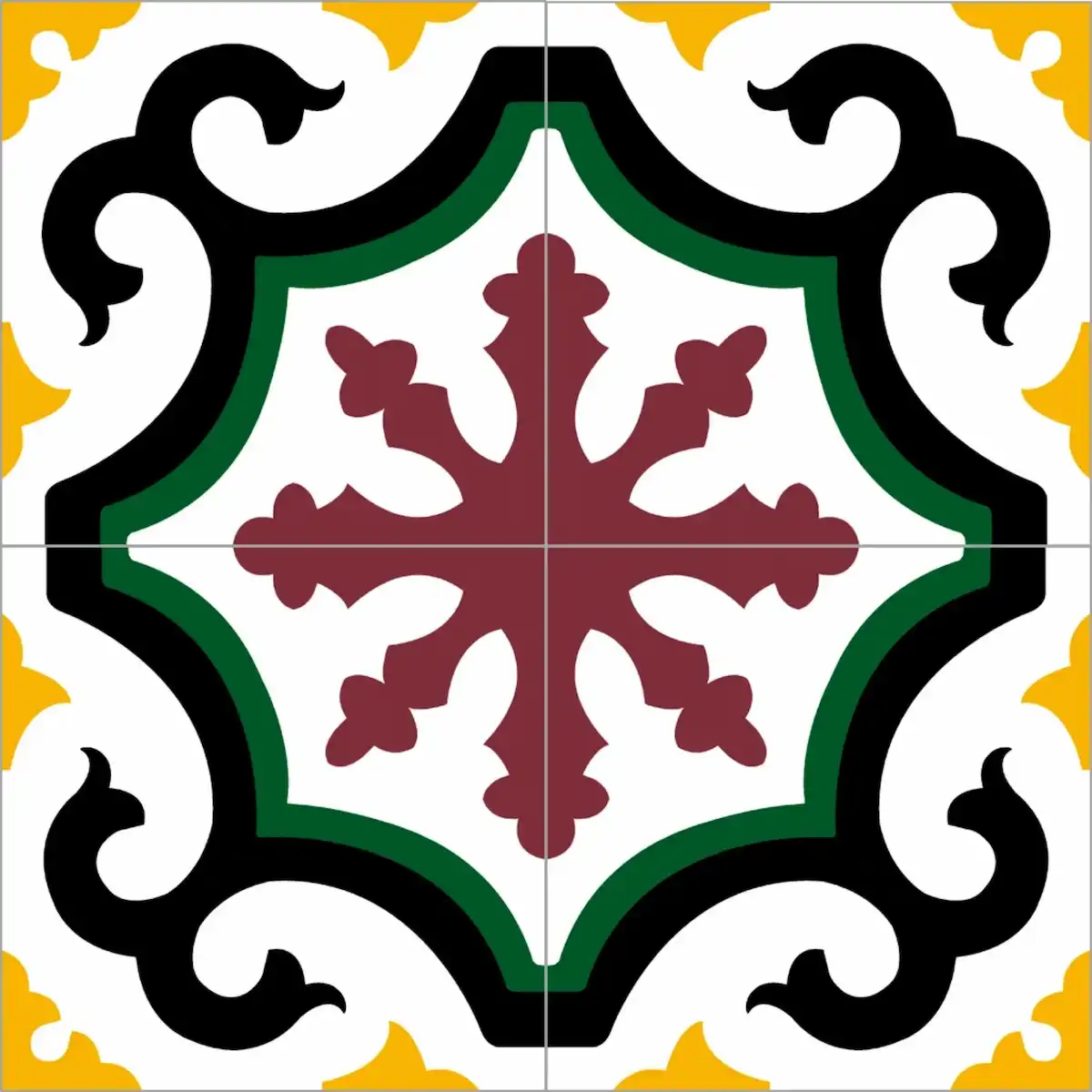 Classic handmade Athangudi tile with paisley detailing