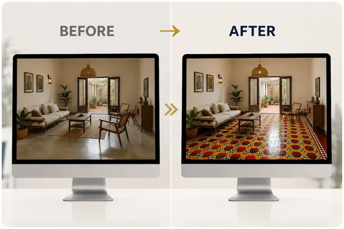 Room featuring easy to maintain Athangudi tiles