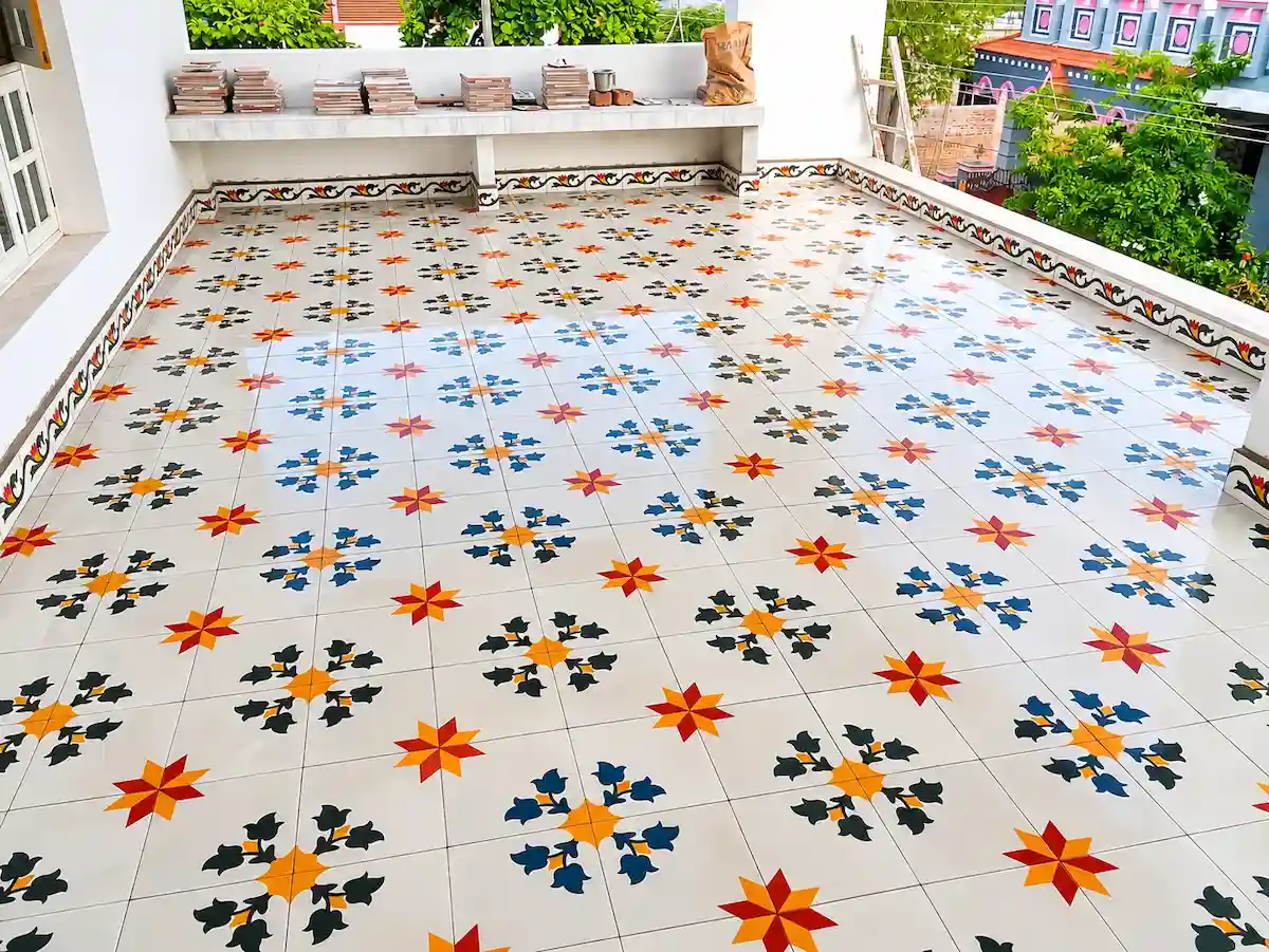 Athangudi tiles used in a heritage interior