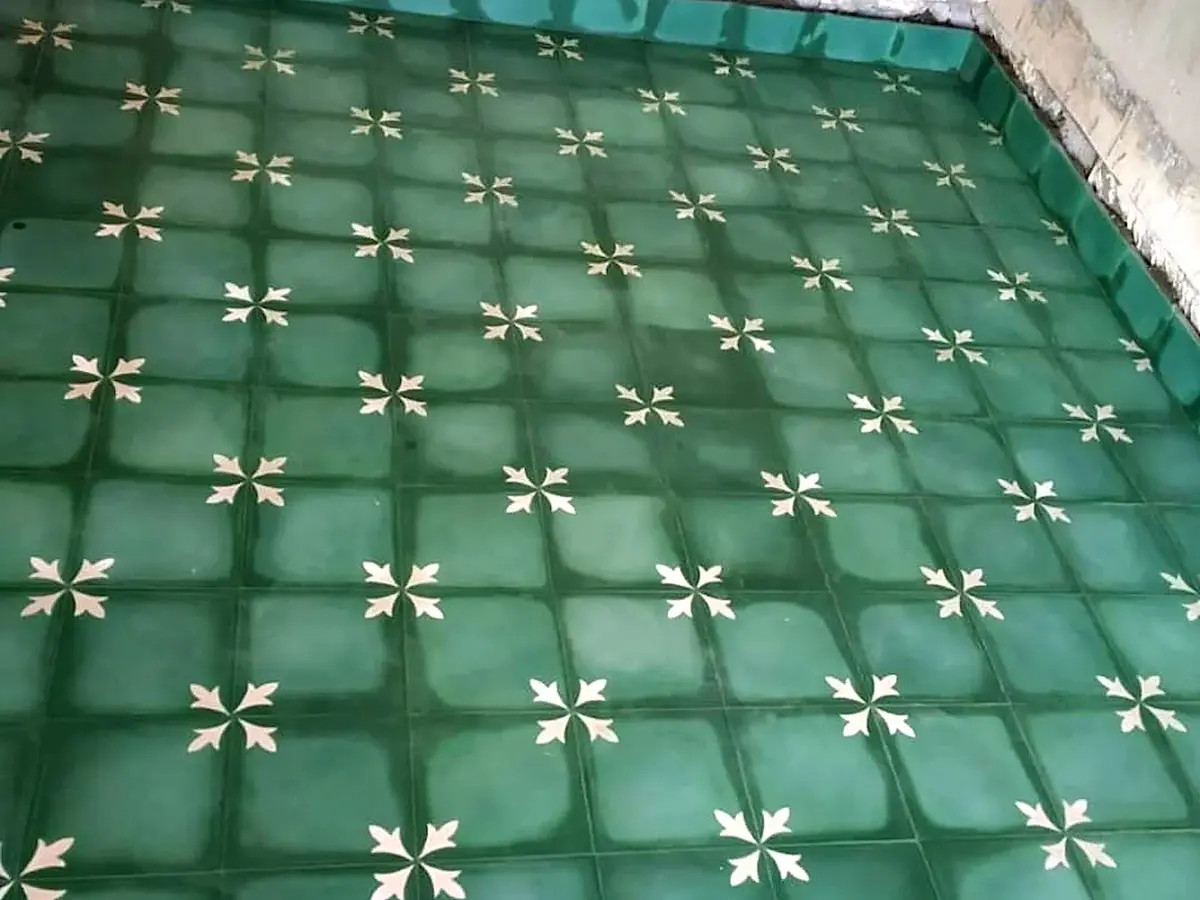 Handmade Athangudi tiles installed as flooring