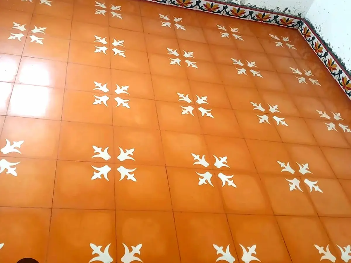 Patterned Athangudi tiles used for interior flooring