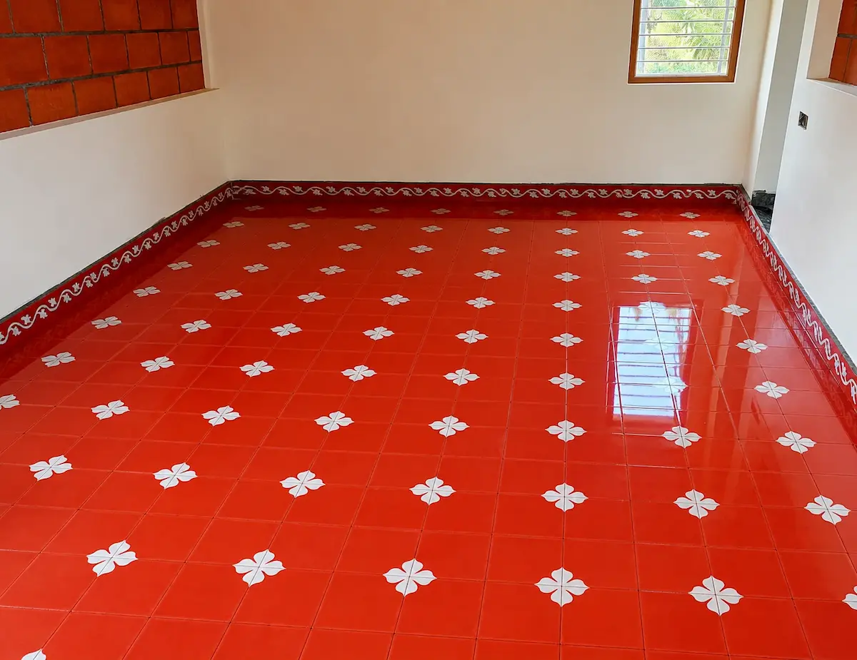 Handmade Athangudi tiles in an interior space