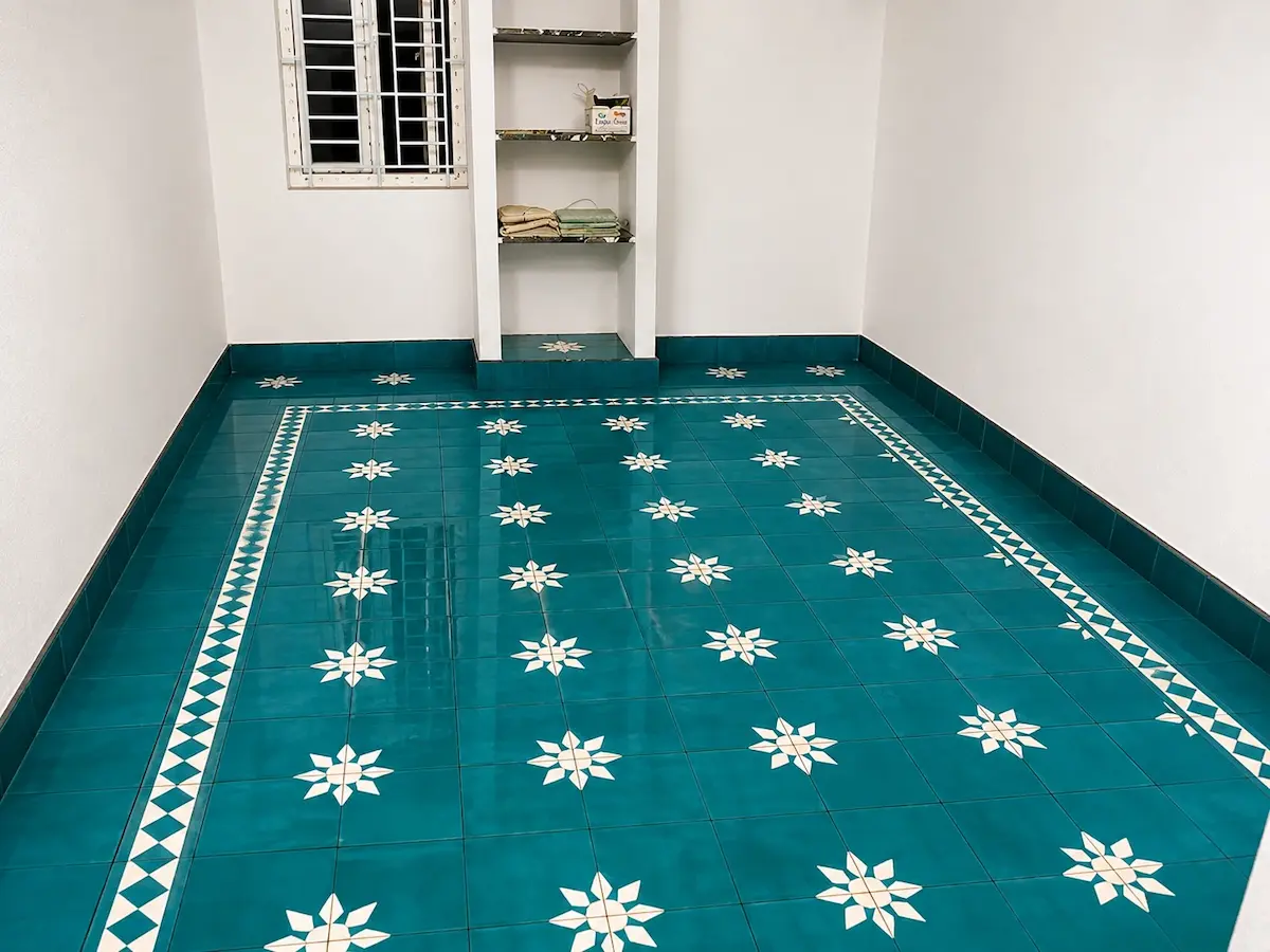 Handmade Athangudi tiles creating an elegant interior