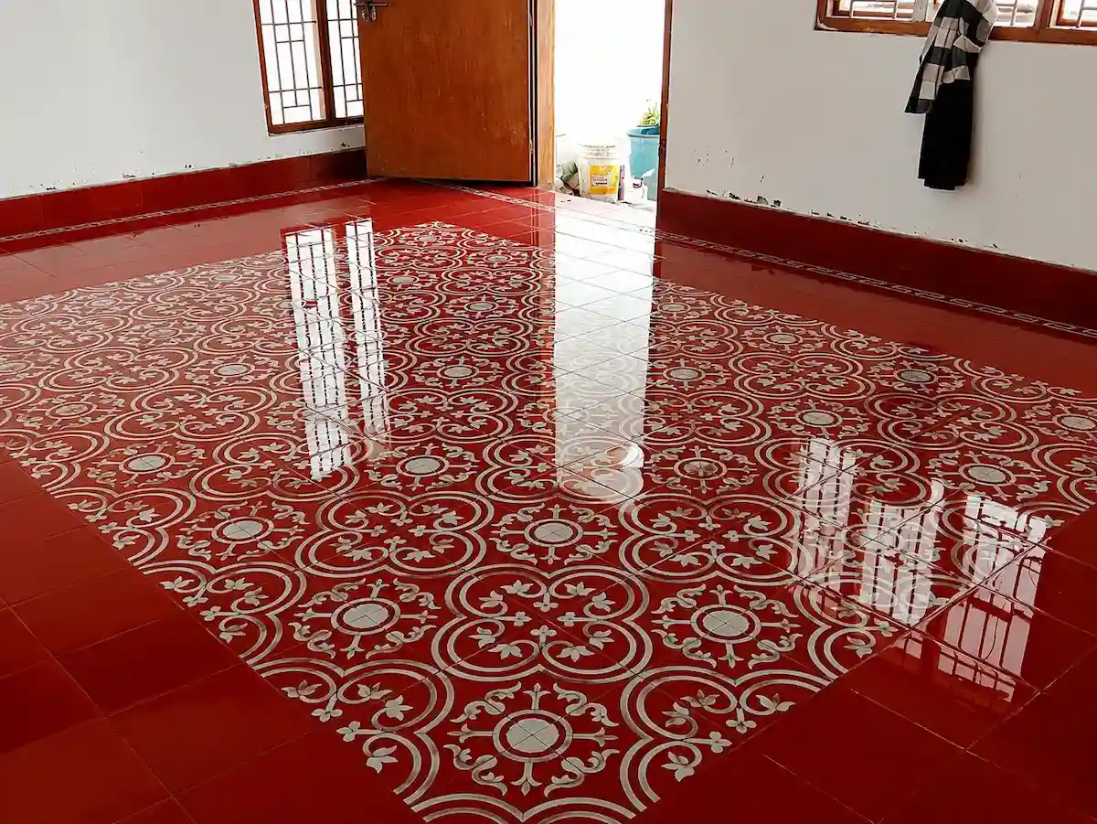 Patterned Athangudi tiles used for flooring