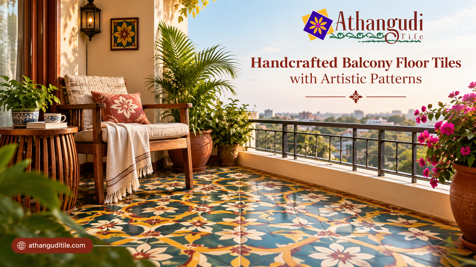Handcrafted Balcony Floor Tiles with Artistic Patterns