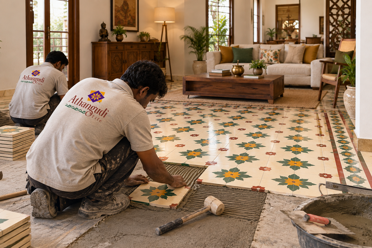 Athangudi tile installation
